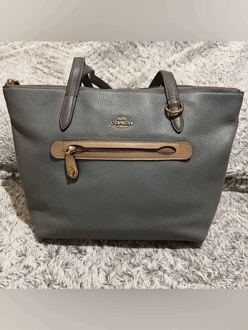Coach Gray Tote with Tan Accent and Gold Hardware - Picture 2 of 12